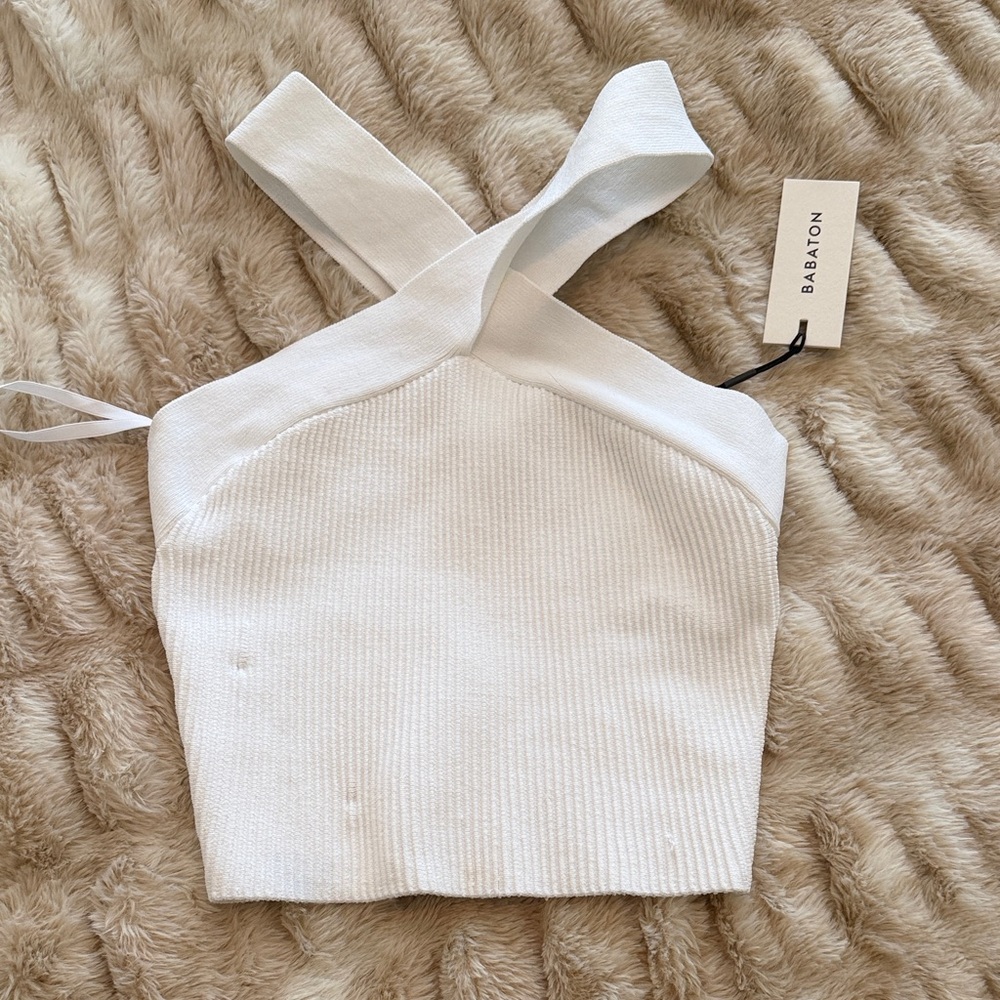 Babaton White Ribbed Crop Top